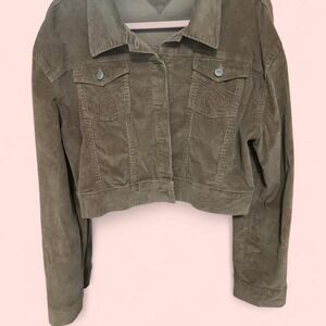 PrettyGirl Khaki Brown Corduroy Cropped Jacket with Button Up Front and Pockets
